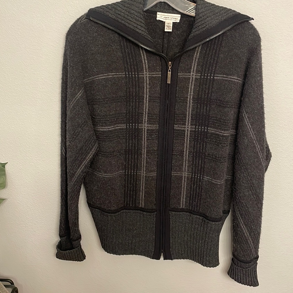 St John Sport Plaid Zip Front Cardigan